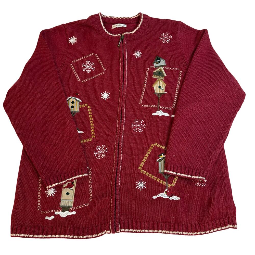 Croft & Barrow Cardigan Zip Sweater‎ GrannyCore Knit Birdhouse XL Womens Winter